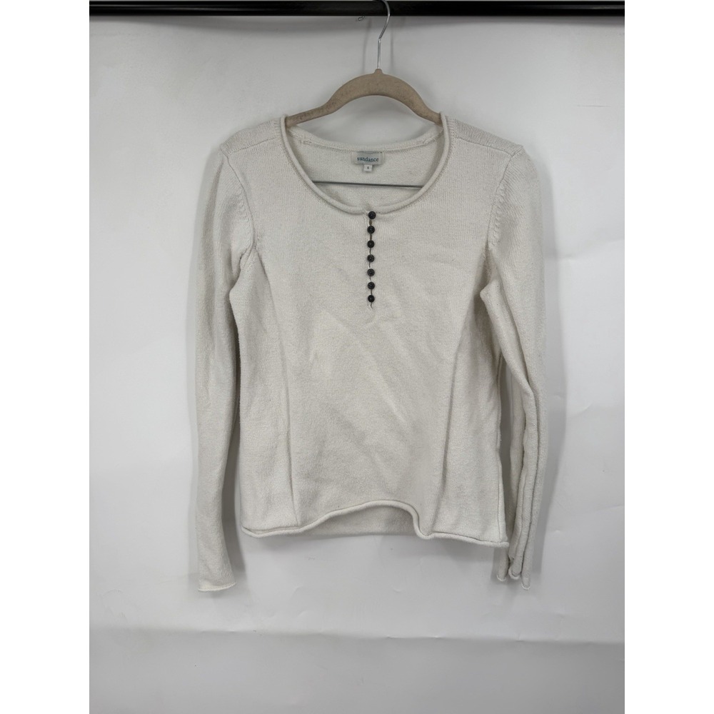 Sundance Henley Knit Sweatshirt Women S Ivory Minimalist Casual Long Sleeve
